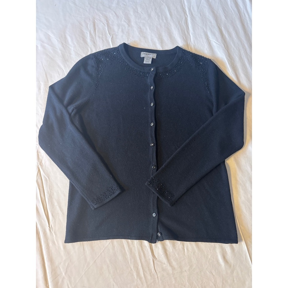 Designers Originals Cardigan Womens Large Black Excellent Beaded Luxelon Sweater
